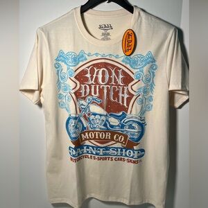Von Dutch Logo-Embroidered Short Sleeve Crew Neck Cotton Blend Graphic Tshirt